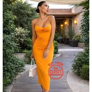 ZARA Blogger Fave Orange Strappy Midi Dress NWT